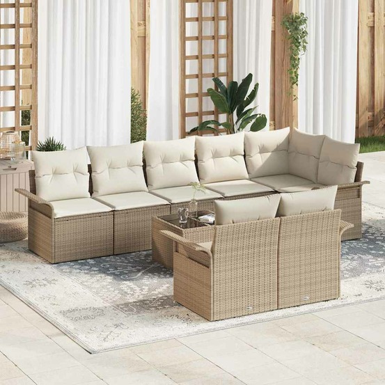 Ensemble de canapé de jardin 9 pcs beige polyrotin