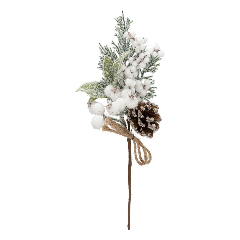 Branche décorative spéciale fêtes vert et blanc h 26 cm