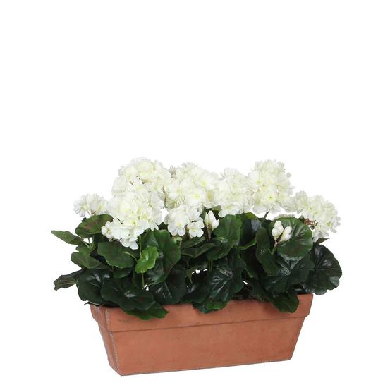 Mica decorations fleur artificielle geranium - 39x13x40 cm - polyester - blanc