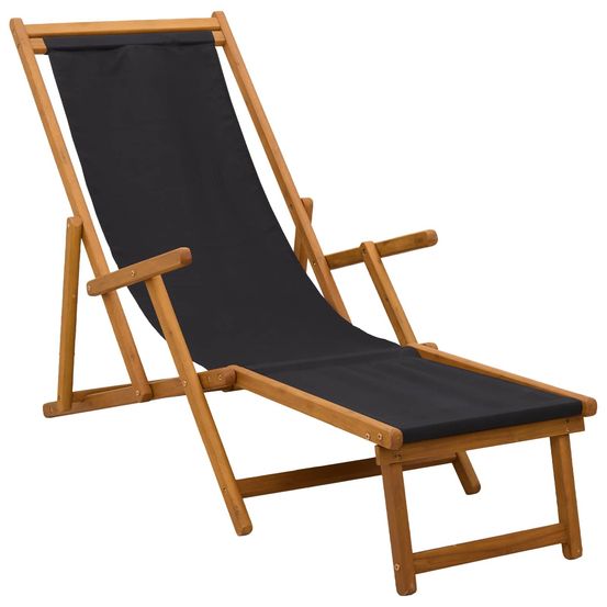 Chaise longue pliante 3 position bois d'eucalyptus massif noir bain de soleil