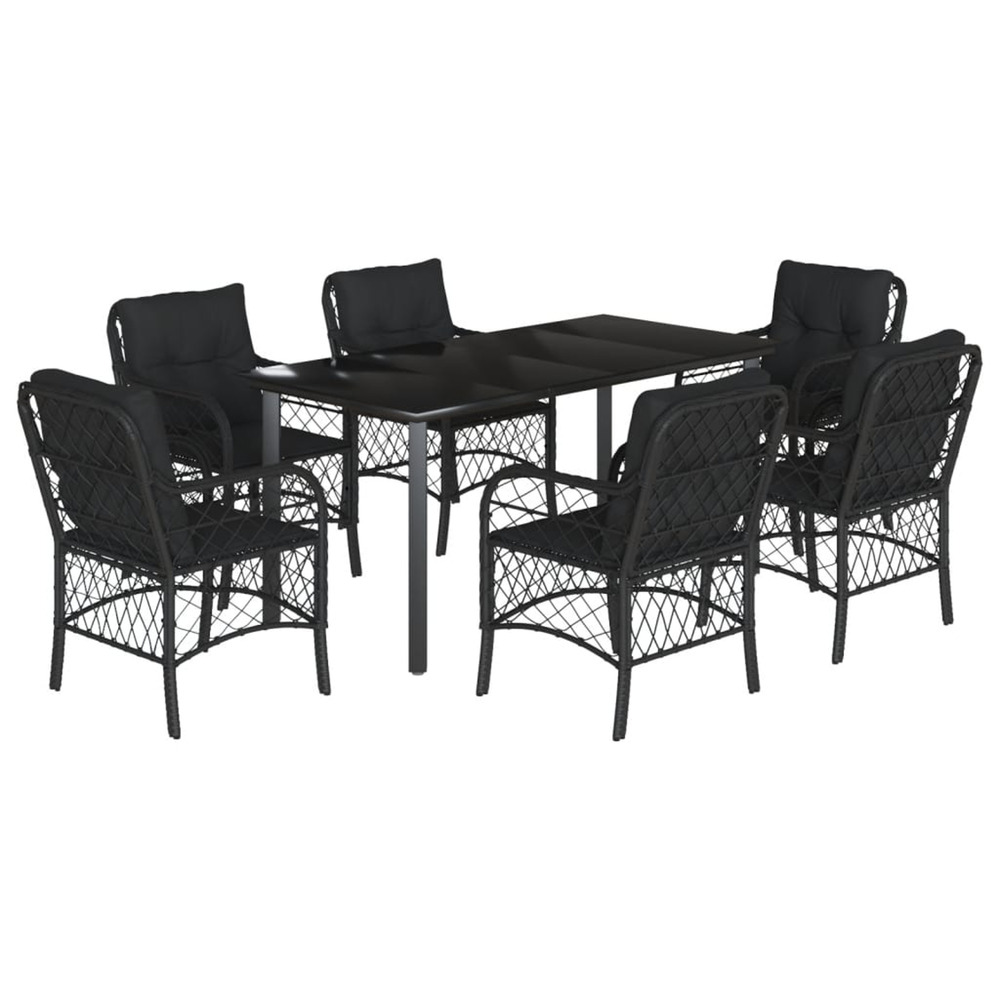 Ensemble à manger de jardin coussins 7pcs noir résine tressée