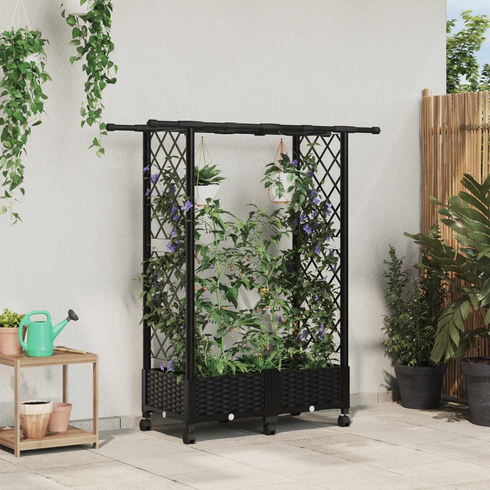 Bac à fleurs treillis toit suspendu pp extérieur design vertical 122cm noir