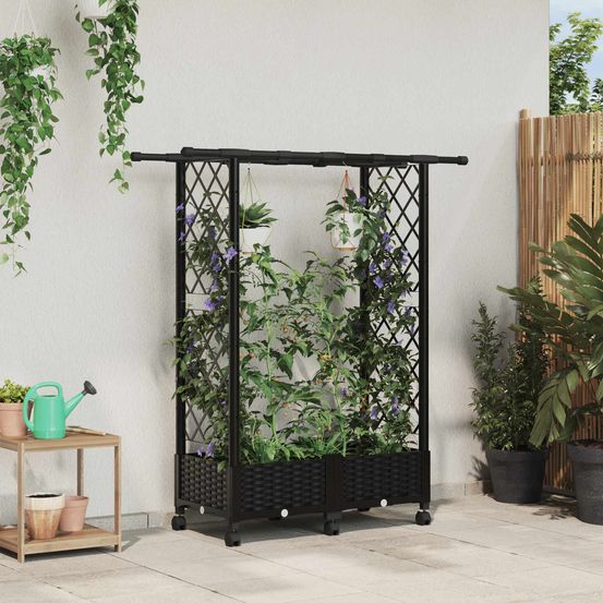 Bac à fleurs treillis toit suspendu pp extérieur design vertical 122cm noir
