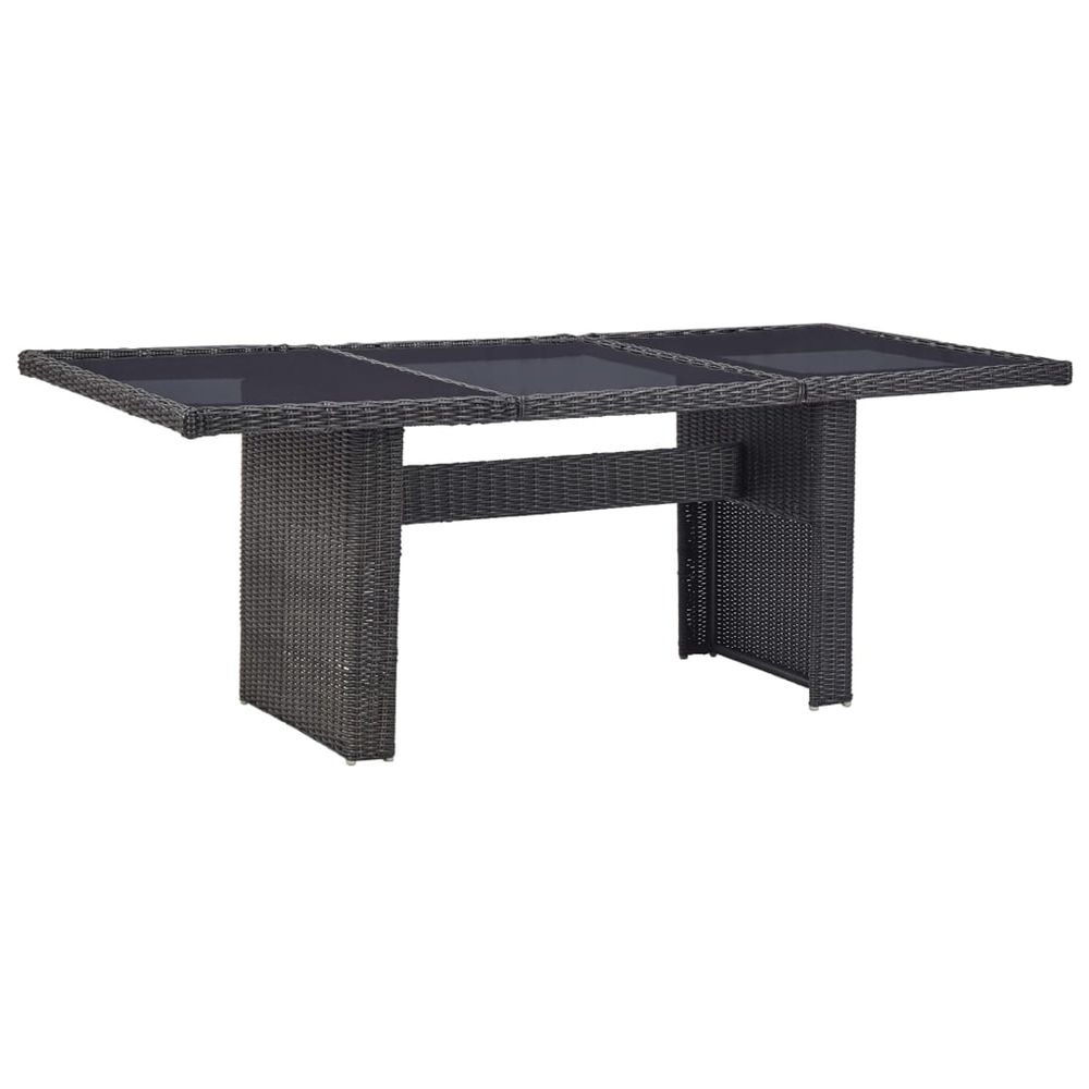 Table à manger noir 200x100x74 cm verre et résine tressée