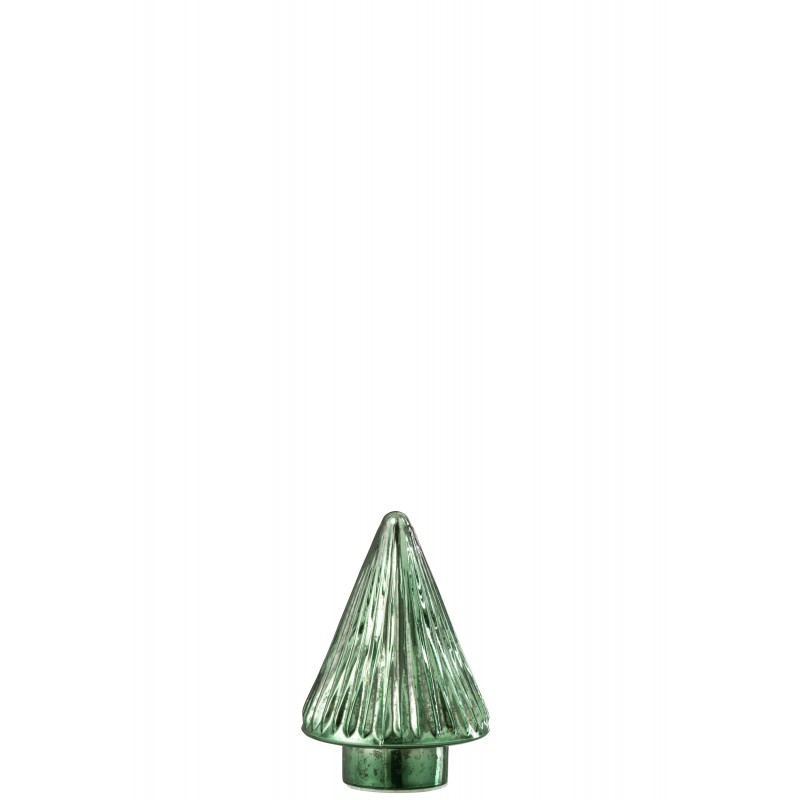 Sapin de noël décoratif à led en verre vert 9x9x13 cm h13