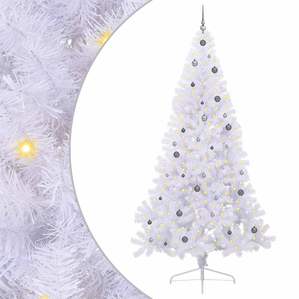 Sapin de noël artificiel avec 300 led blanc 240 cm pvc et acier