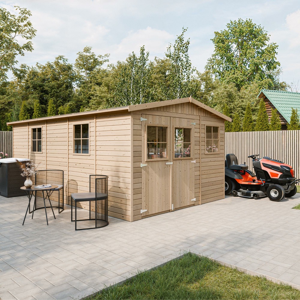Abri de jardin en bois 14.94 m² - h226 x 516 x 324 cm - construction de panneaux en bois naturel - m337