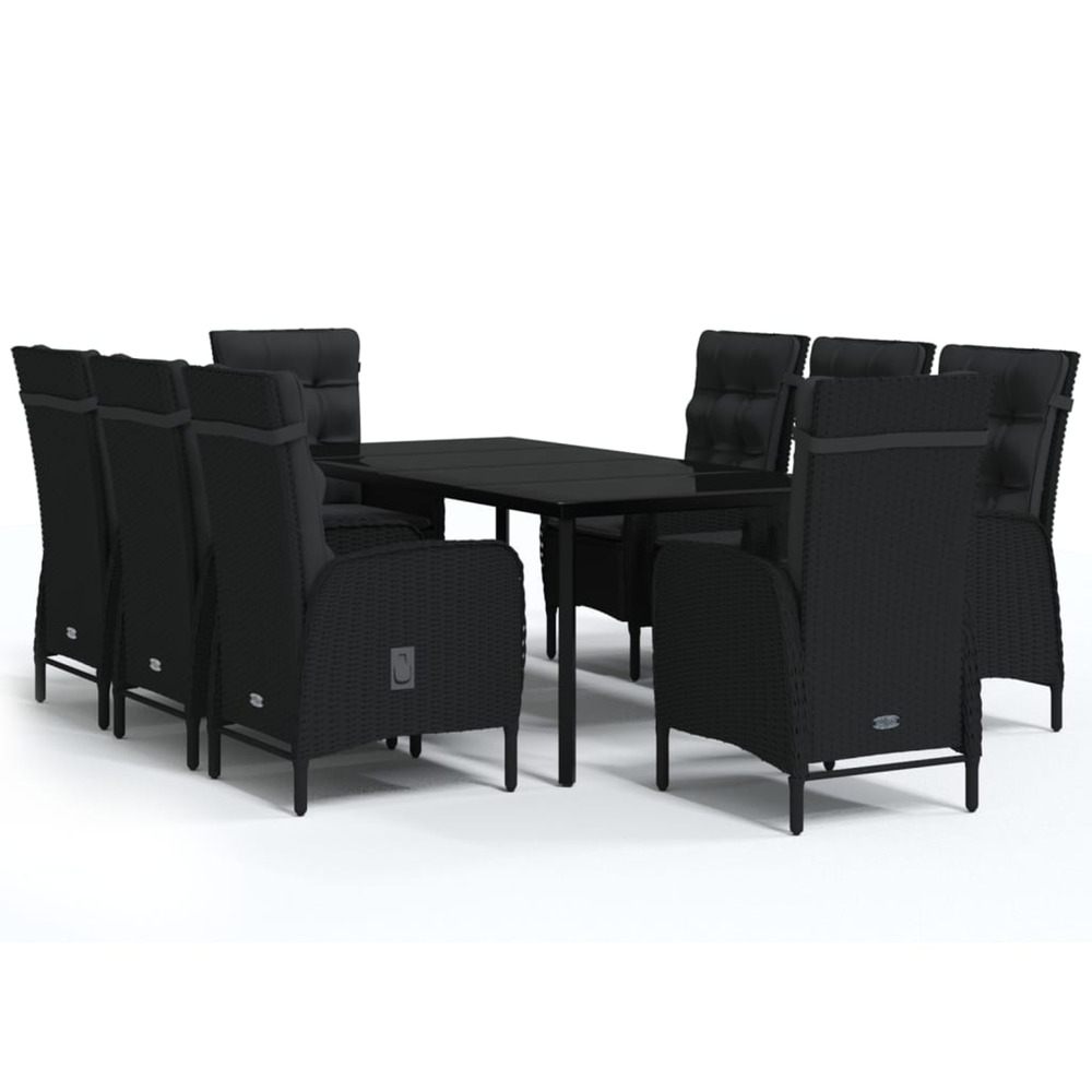 Ensemble à manger de jardin avec coussins 9 pcs noir