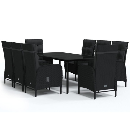 Ensemble à manger de jardin avec coussins 9 pcs noir