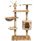 Arbre à chat griffoir grattoir niche jouet animaux peluché et sisal 125 cm empreintes de pattes beige