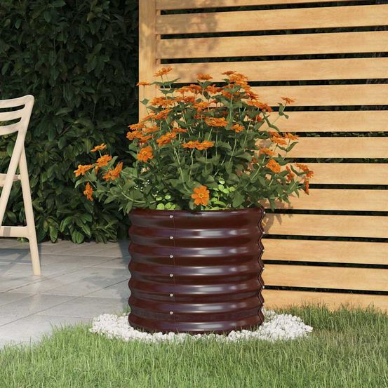 Pot de fleur rond en acier galvanisé pour jardin balcon marron 40x36 cm