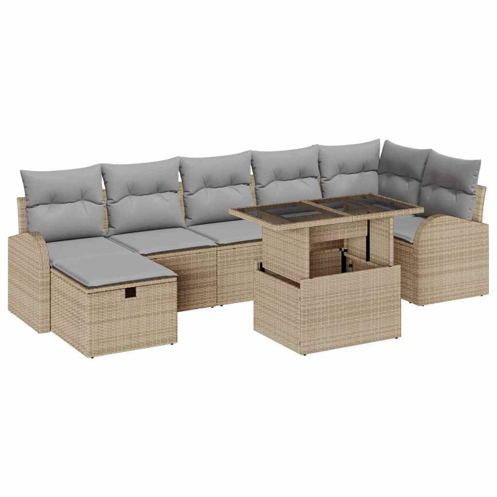 Ensemble de canapé de jardin 8 pcs beige poly rotin