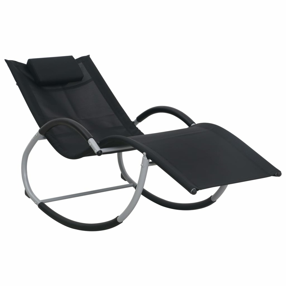 Transat chaise longue bain de soleil lit de jardin terrasse meuble d'extérieur avec oreiller noir textilène