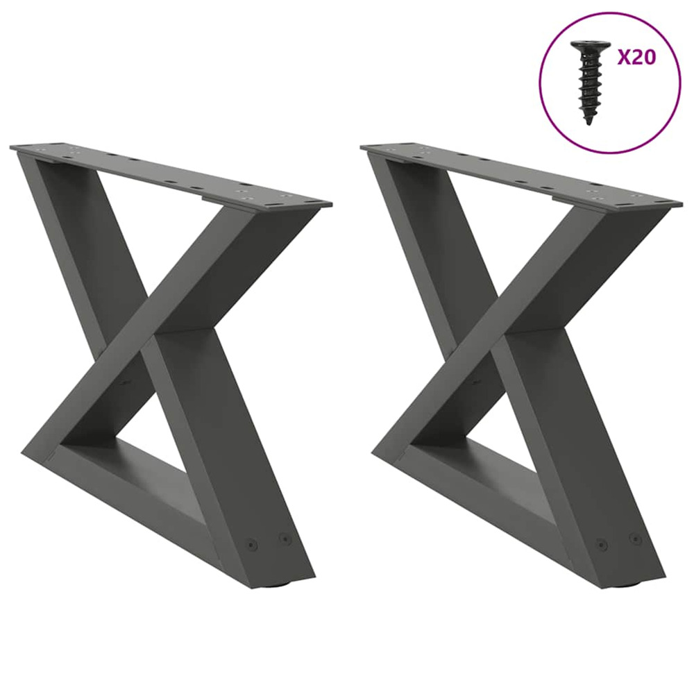 Pieds de table basse 2 pièces anthracite 60 x (30-31,3) cm acier