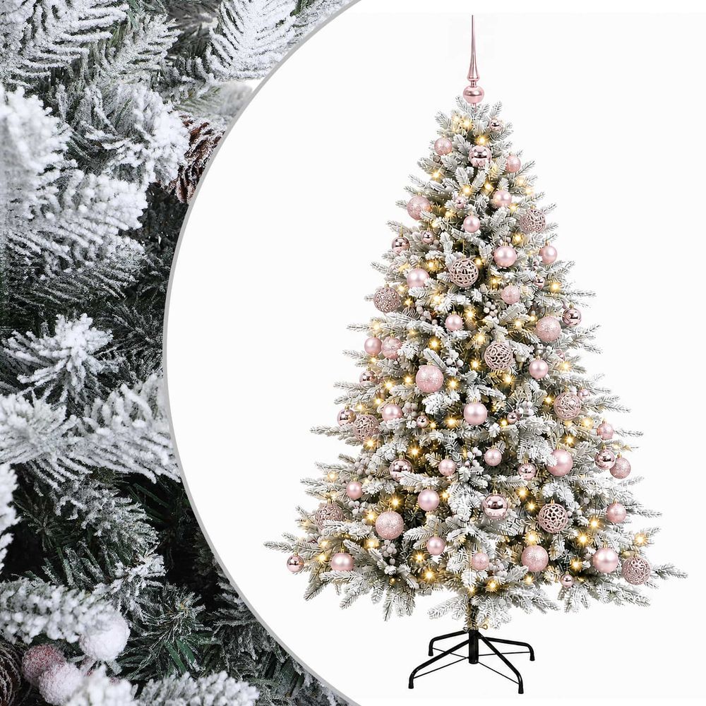 Sapin de noël artificiel avec boules 210 cm 300 led blanc chaud