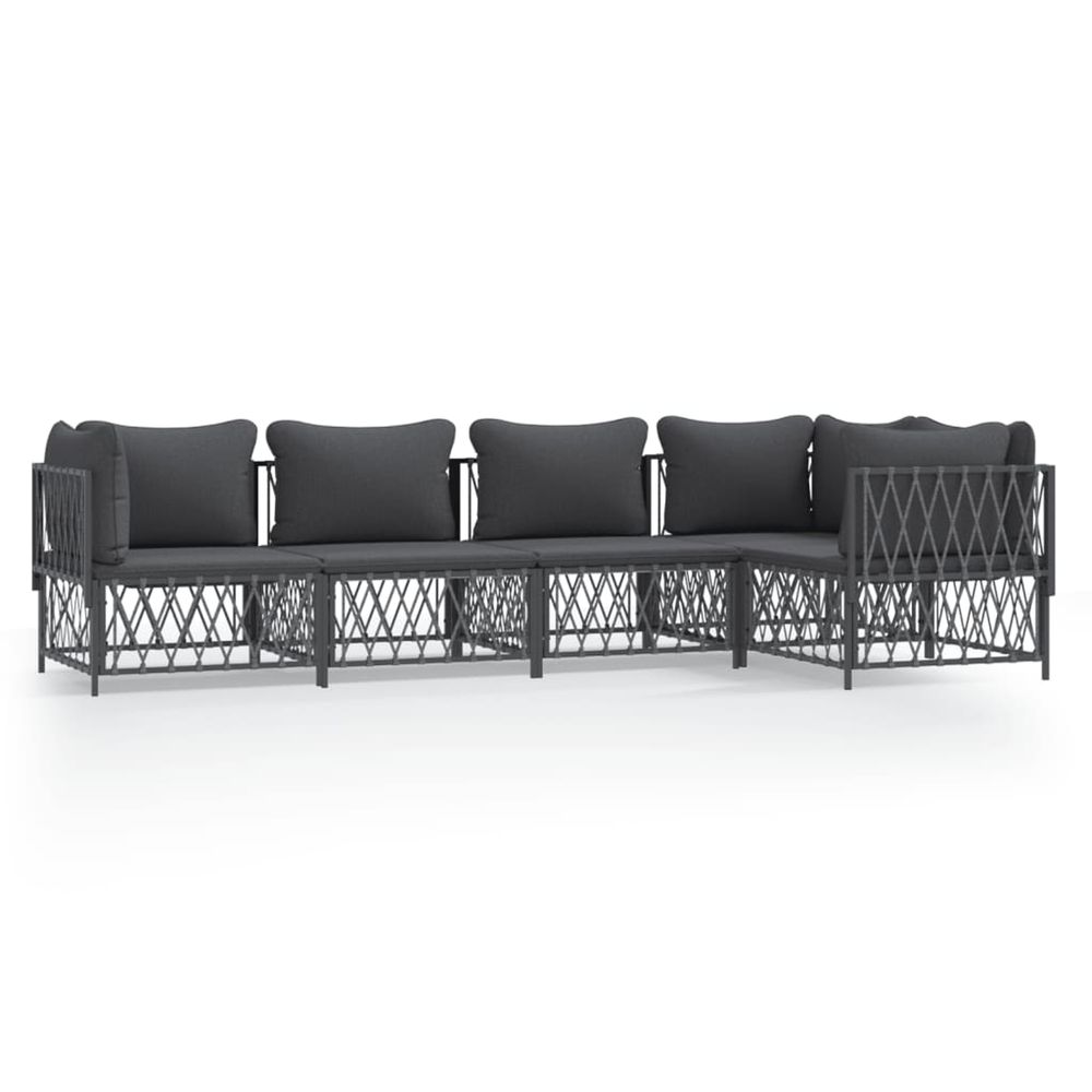 Salon de jardin avec coussins 5 pcs anthracite acier