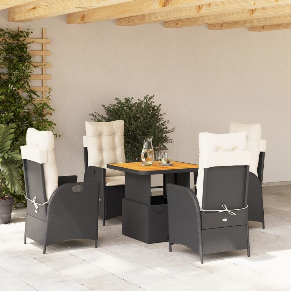Ensemble à manger de jardin coussins 5pcs noir résine tressée