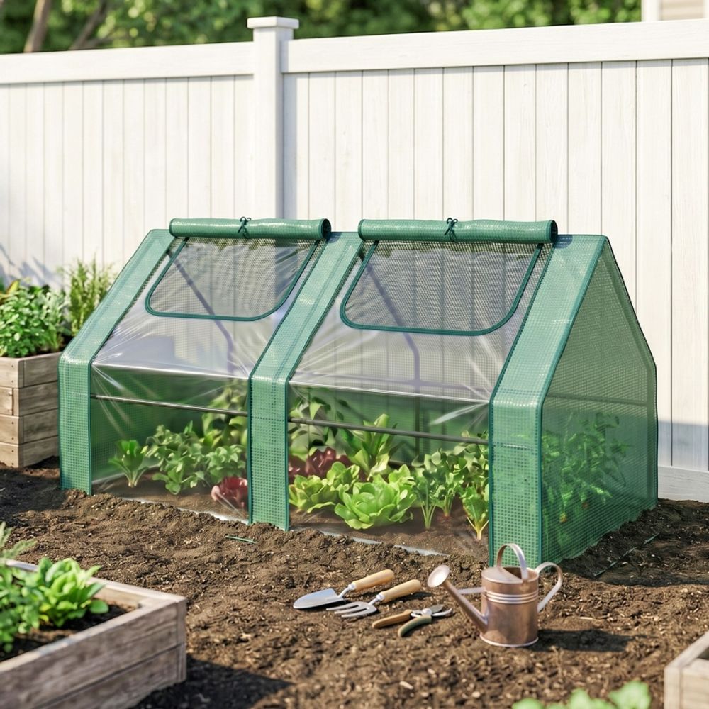 Mini serre de jardin acier et pe 180 x 90 x 90 cm verte pour plantes double protection - comfortxl outdoor living