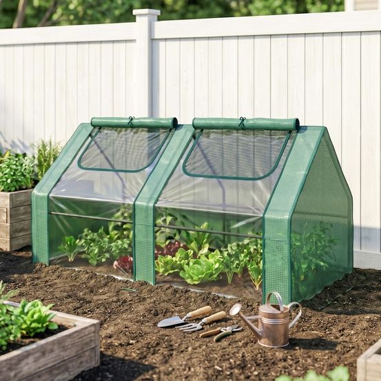 Mini serre de jardin acier et pe 180 x 90 x 90 cm verte pour plantes double protection - comfortxl outdoor living