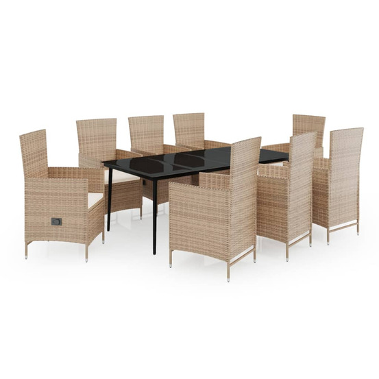 Ensemble à manger de jardin avec coussins 9 pcs beige