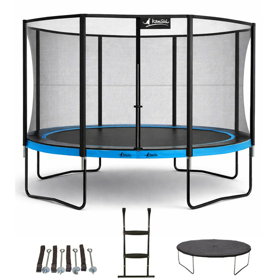 Trampoline ø 430cm + filet + échelle + bâche + kit ancrage - punchi 430 bleu