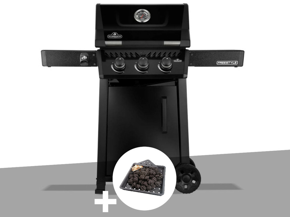 Barbecue gaz freestyle 365 noir 3 brûleurs + plateau charbon