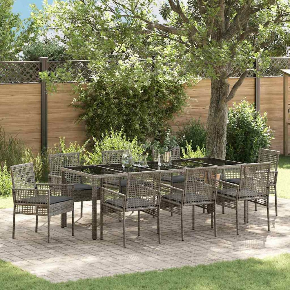 Ensemble de salle à manger pour jardin 9 pcs gris polyrotin