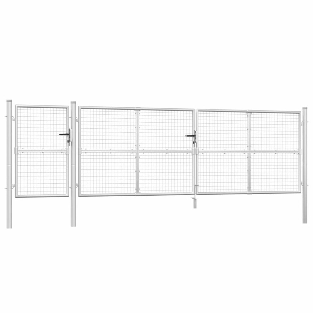 Portail de jardin grillagé argenté 500 x 125 cm en acier galvanisé