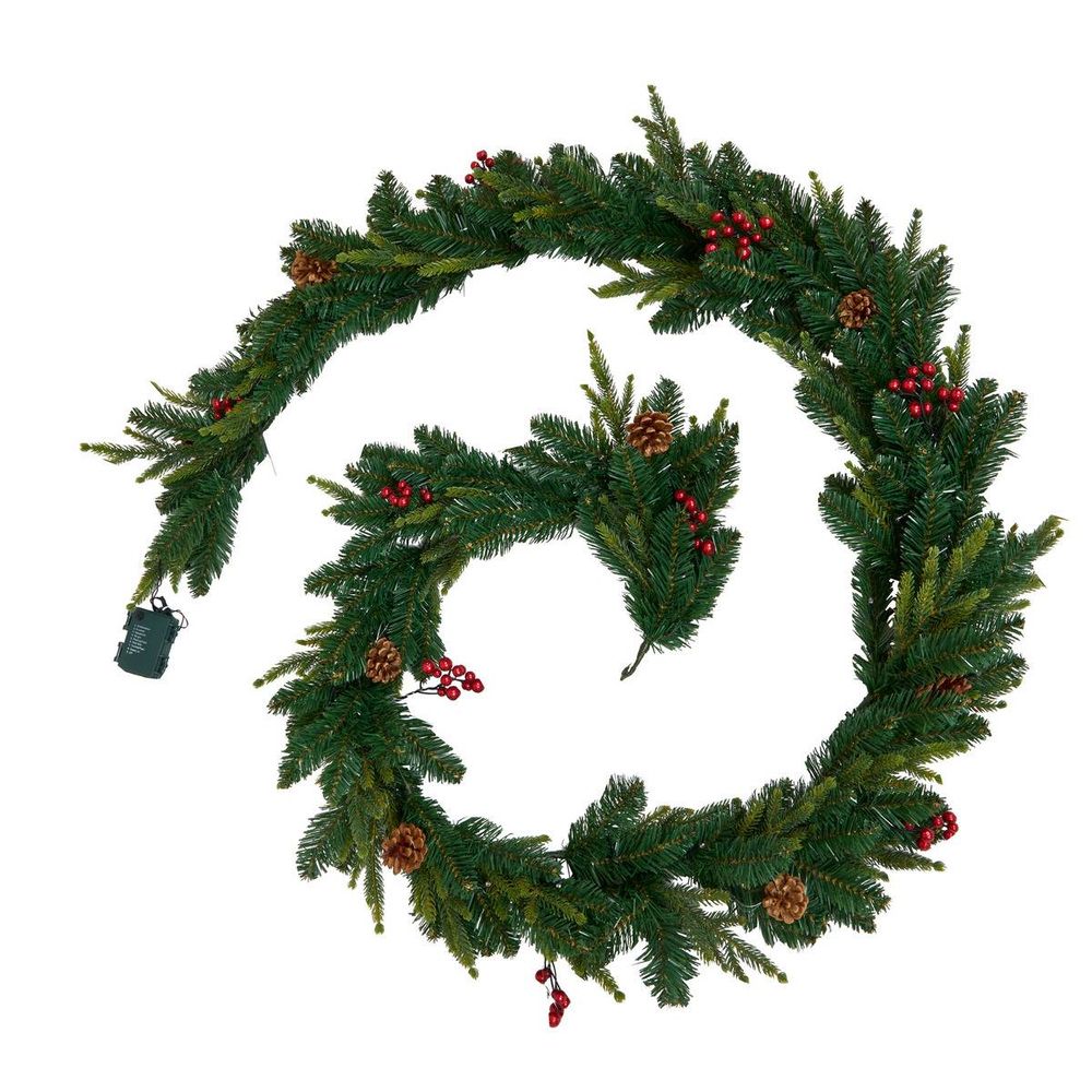 Guirlande de noël lumineuse naturelle baies et pommes de pin 270 cm