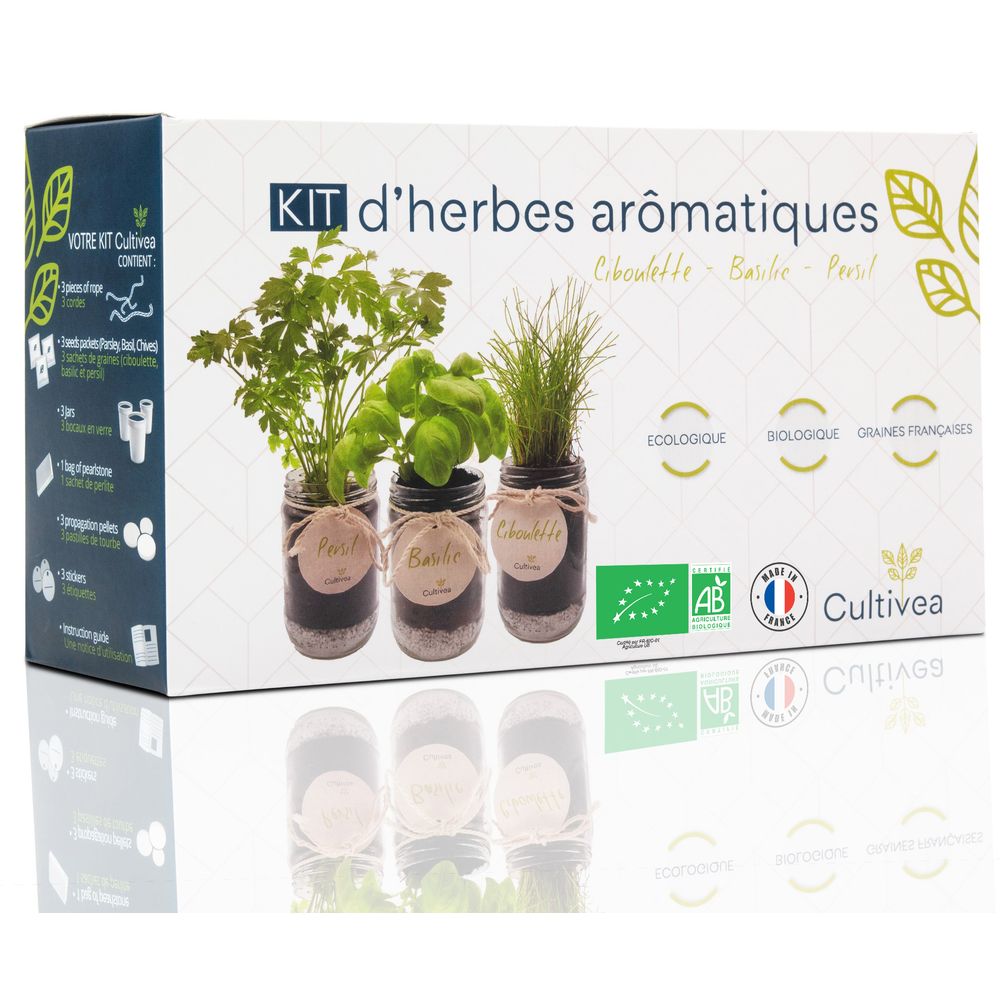 Cultivea kit prêt à pousser d’herbes aromatiques - jardin potager d’intérieur - (ciboulette, basilic persil)
