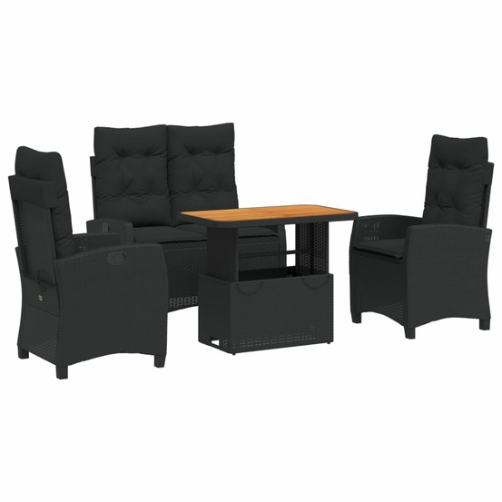 Ensemble à manger de jardin 4 pcs avec coussins noir