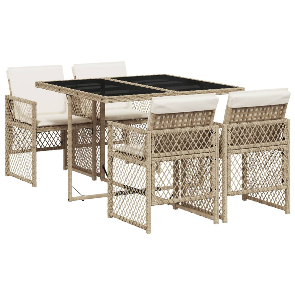 Ensemble à manger de jardin avec coussins 5pcs beige poly rotin