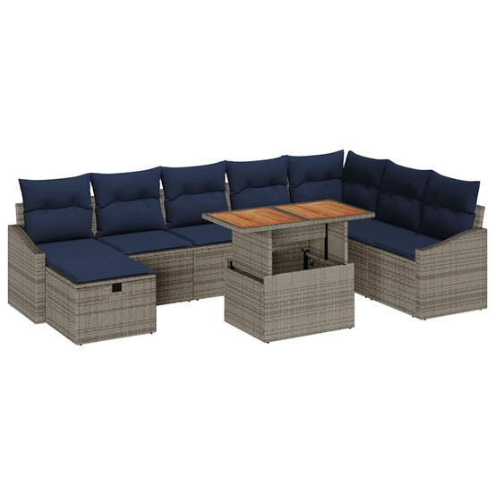Ensemble de canapé de jardin 9 pcs gris polyrotin