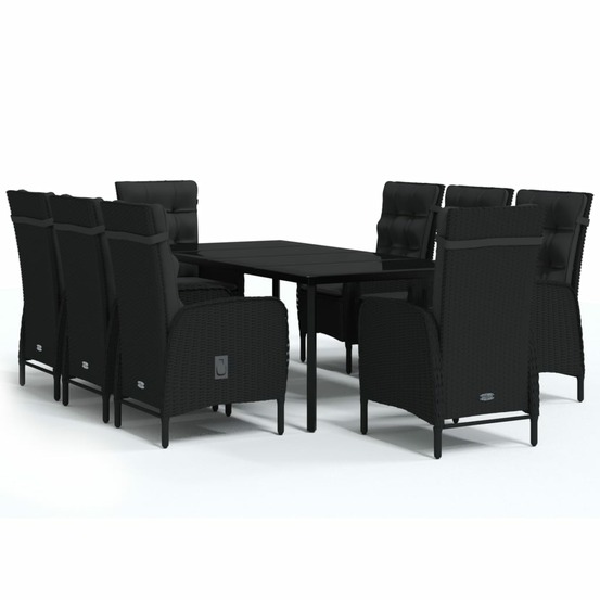 Ensemble à manger de jardin avec coussins 9 pcs noir