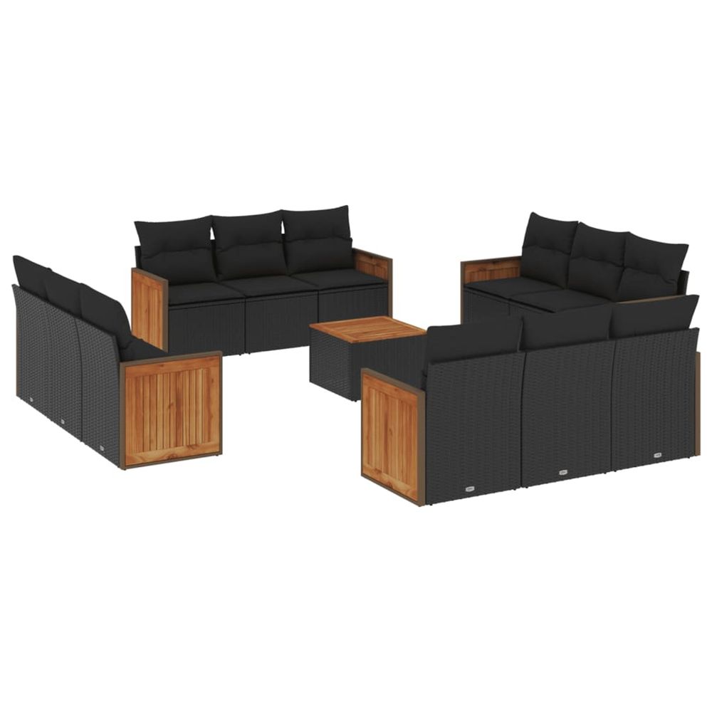 Salon de jardin avec coussins 13 pcs noir résine tressée