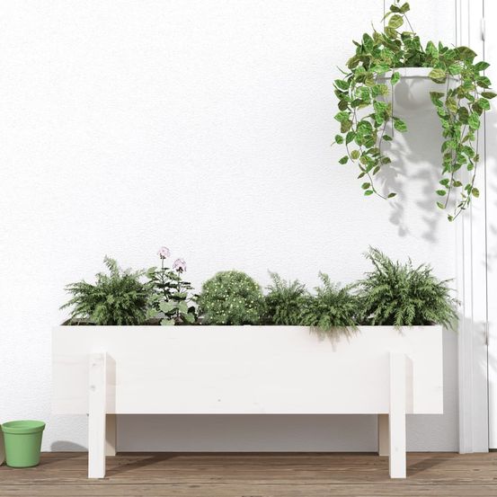Carré potager surélevé bois de pin massif jardin 101x30x38 cm blanc
