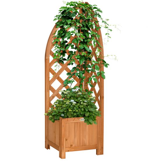 Jardinière angle treillis bois sapin balcon support plantes grimpantes 32x32x108cm brun