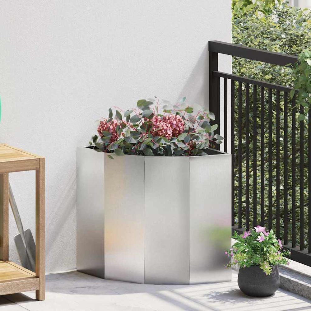 Jardinière d'angle inox pour jardin et balcon argent 45x45x50 cm
