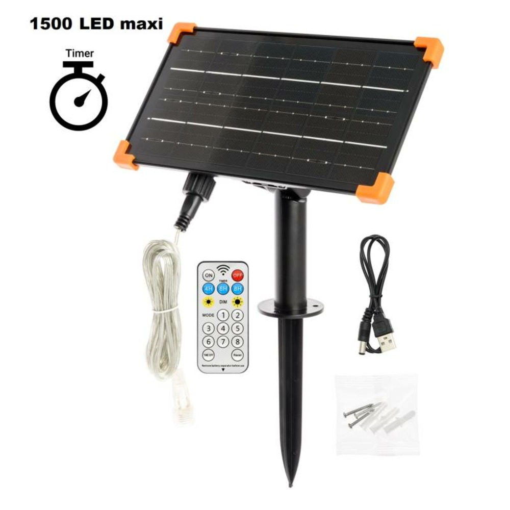 Panneau solaire ou rechargeable usb 1500 led max pour guirlande smart connect 8 jeux de lumières lotti