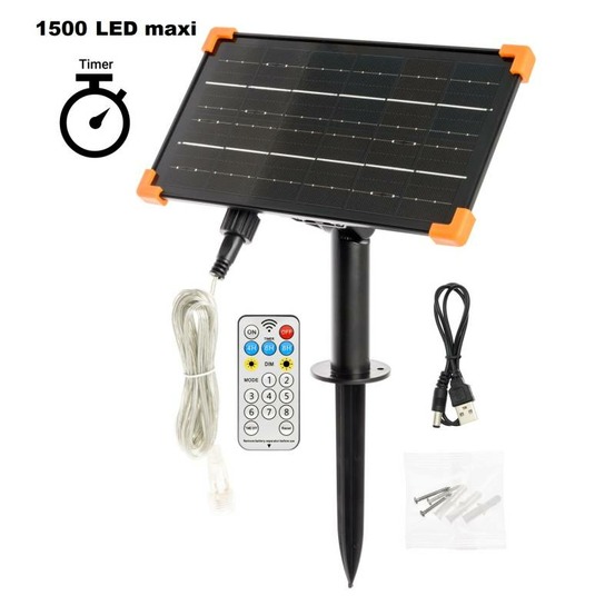 Panneau solaire ou rechargeable usb 1500 led max pour guirlande smart connect 8 jeux de lumières lotti