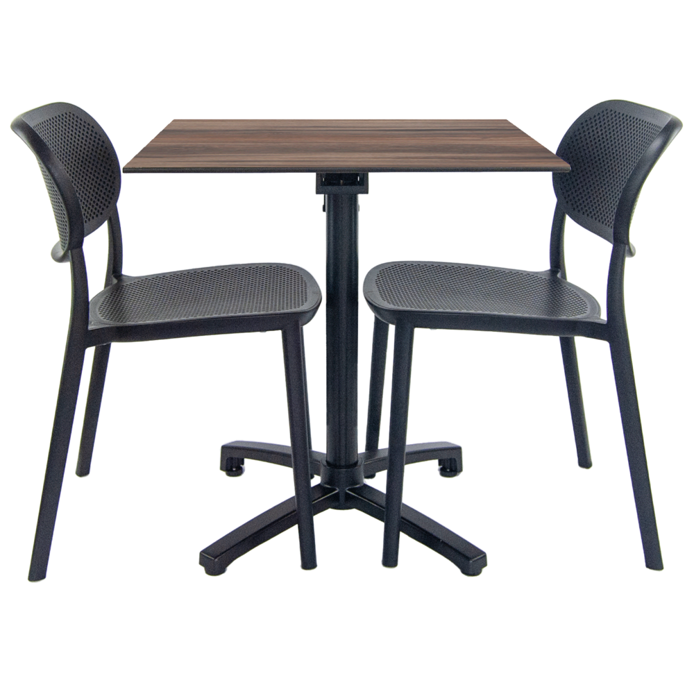 Lot de 1 table pliable bois foncé + 2 chaises pour terrasse