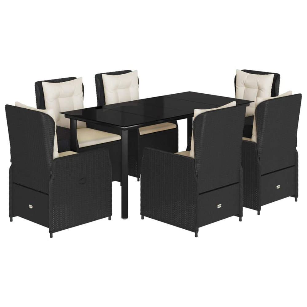 Ensemble à manger de jardin coussins 7pcs noir résine tressée