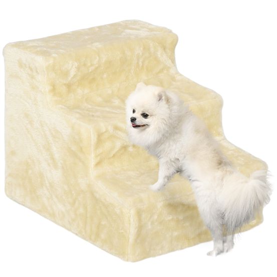 Escalier 3 marches pour chien et chat accès lit et canapé housse peluche lavable beige