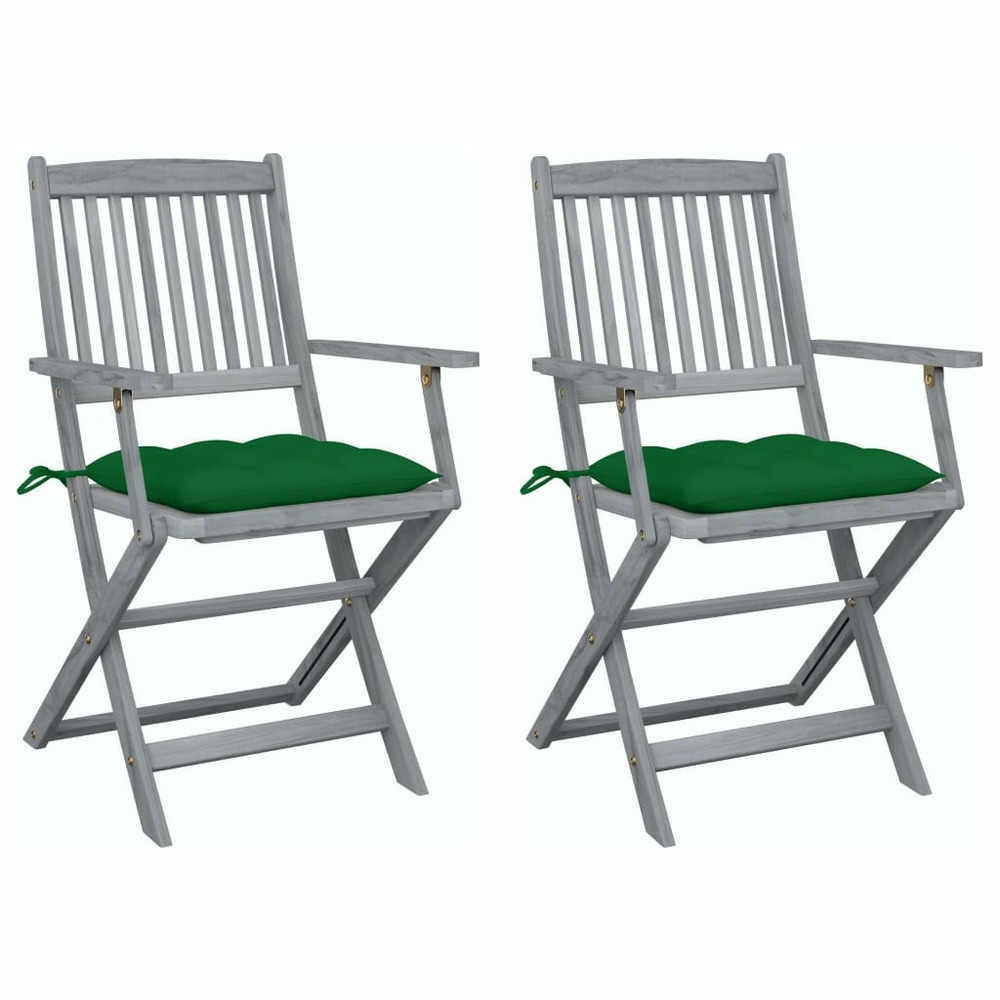 Chaises pliables d'extérieur 2 pcs avec coussins bois d'acacia