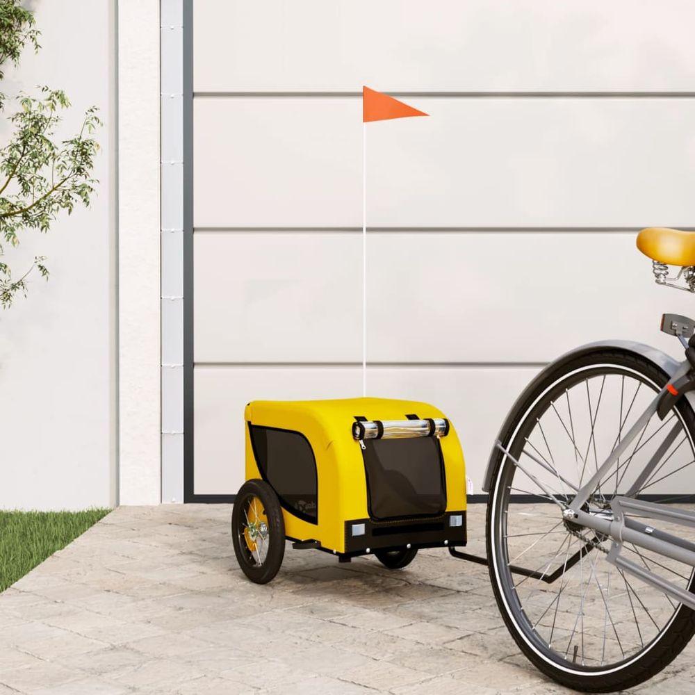 Remorque vélo petit chien 30kg acier et tissu pliable jaune et noir