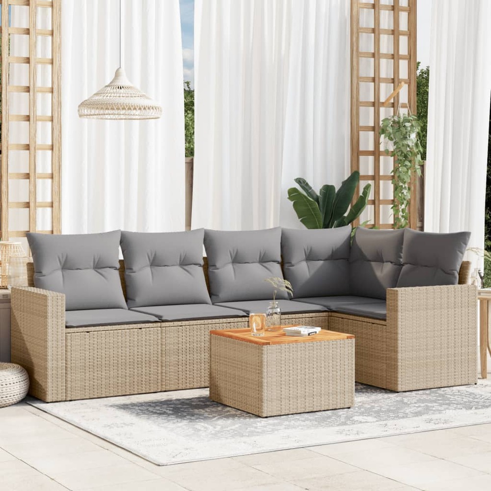 Salon de jardin avec coussins 6pcs mélange beige résine tressée