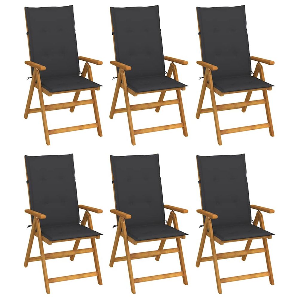 Chaises pliantes 6 pièces avec coussins en bois d'acacia massif