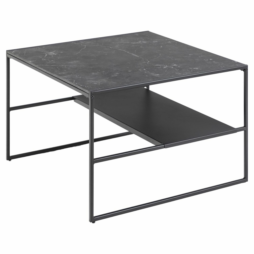 Table basse 2 niveaux en mélamine et métal - l.70 cm x h.45 cm - noir