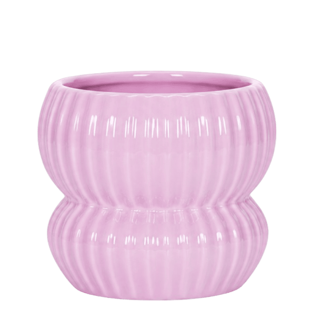 Cache-pot céramique nervuré arrondi - esprit romantique - blanc - ø12cm