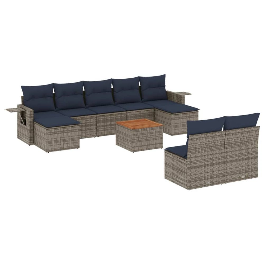 Salon de jardin avec coussins 10 pcs gris résine tressée